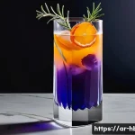 홈바텐더 연말 파티 칵테일 - **Prompt:** A luxurious, non-alcoholic mocktail elegantly presented in a tall, crystal highball glas...